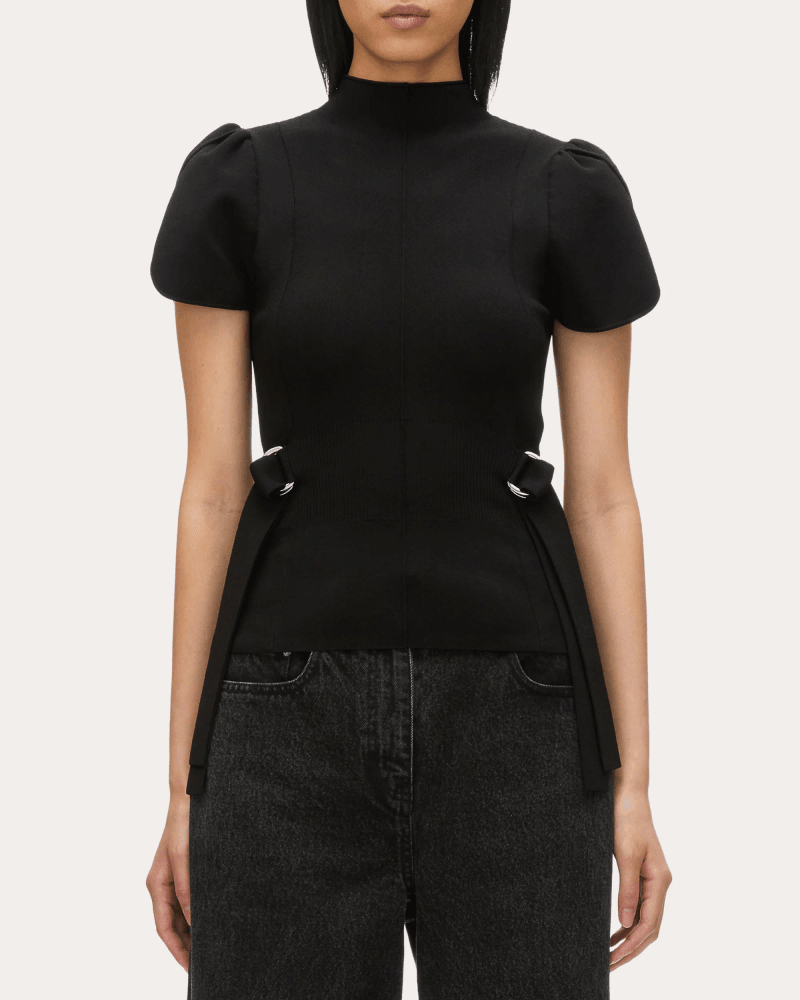 3.1 Phillip Lim Women's Ribbed Mock Neck Top in Black Viscose/Elastane