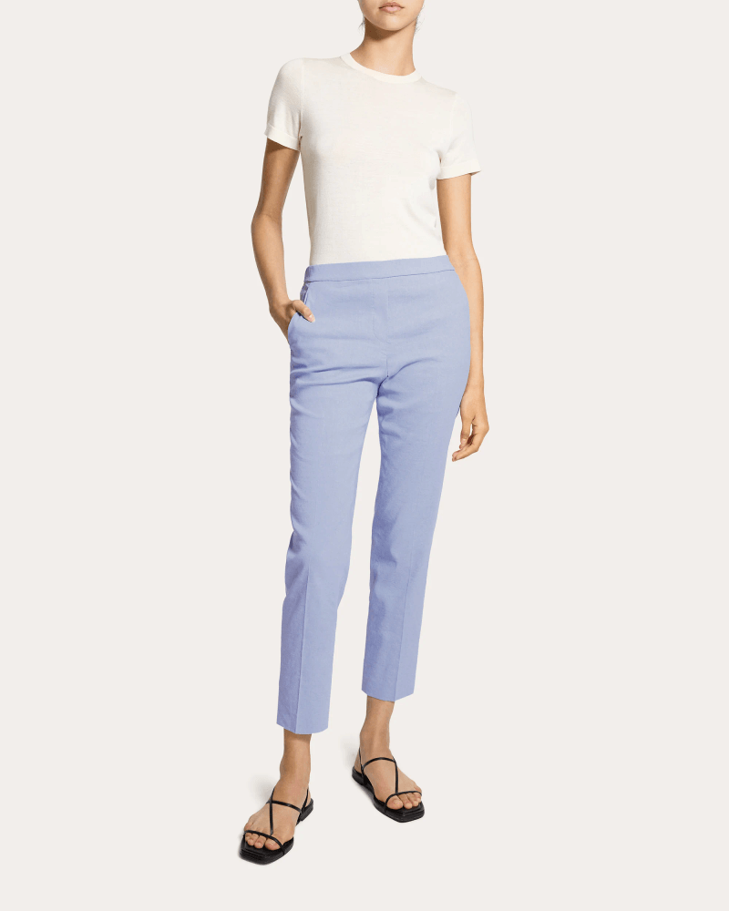 Theory Women's Treeca Good Linen Cropped Pull-On Pants in Purple Linen/Viscose/Elastane