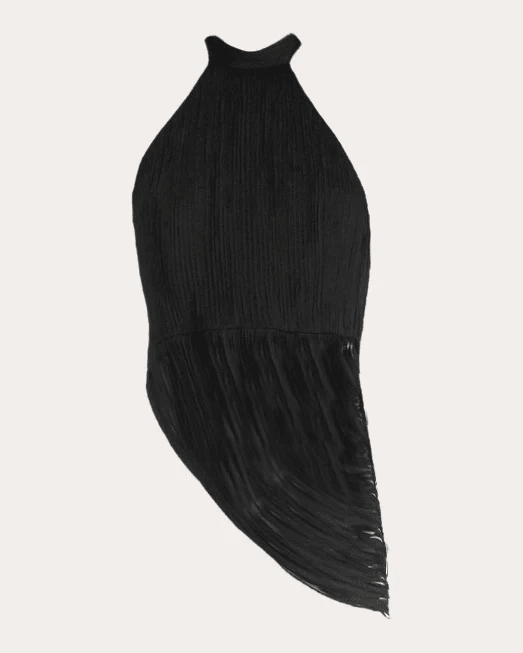 Francisco Arce Women's Elo Draped Silk Fringe Halter Top in Black