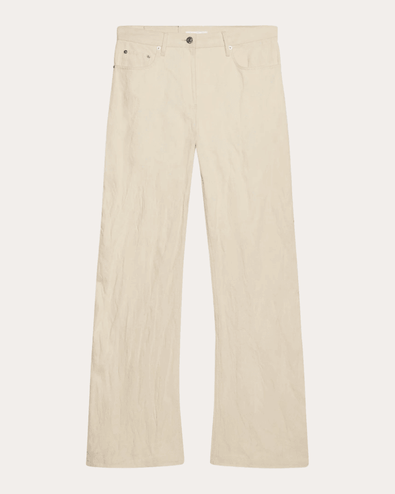 Helmut Lang Women's Crushed Metallic Twill Bootcut Jeans in Neutral Leather/Cotton