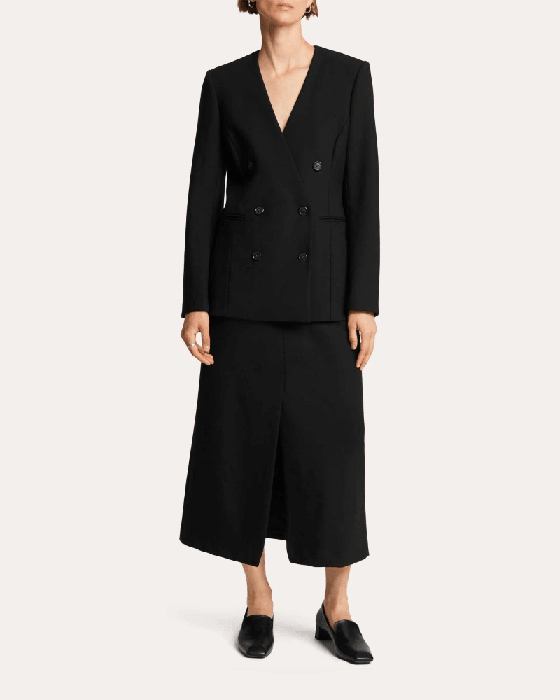 Argent Women's Heavy Wool Twill V-Neck Blazer in Black Wool/Elastane/Polyester