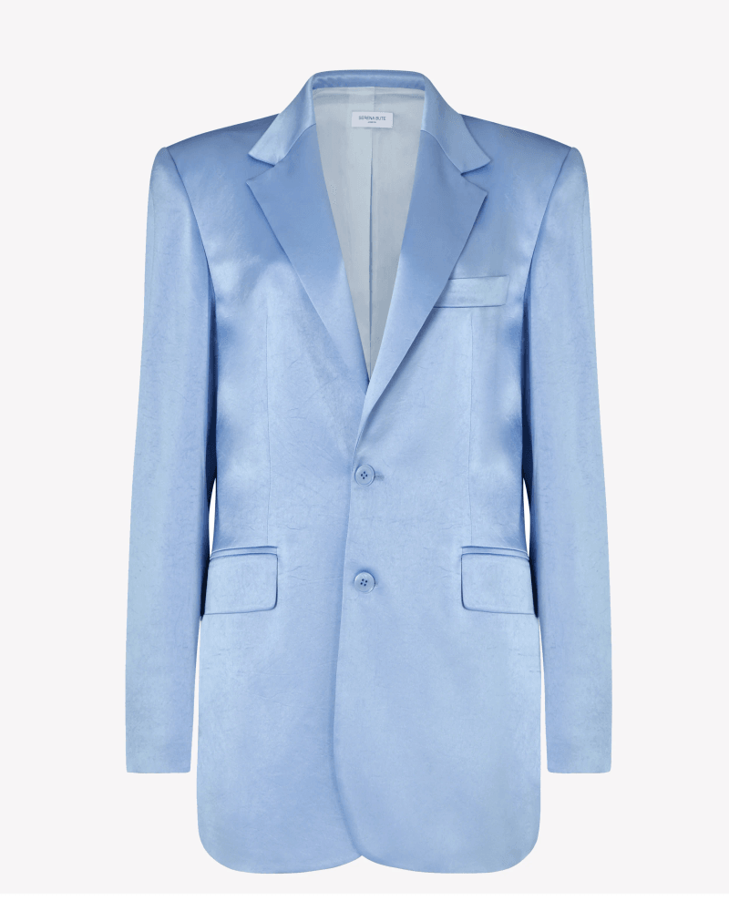 Satin Boyfriend Blazer - Cornflower Blue