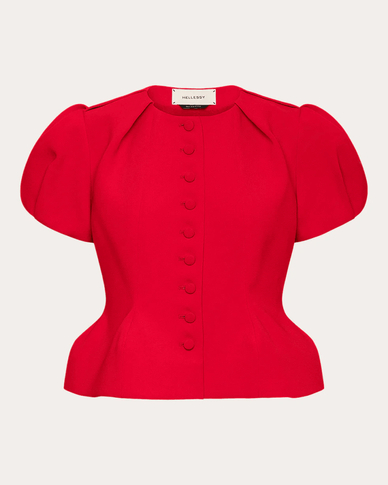 Hellessy Women's Nelly Crepe Short-Sleeve Peplum Jacket Top in Red Polyester/Acetate