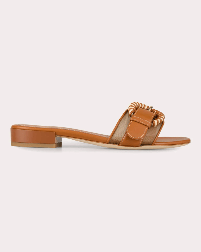 RODO Women's Opal Mesh Leather Buckle Sandal in Neutral Leather/Mesh