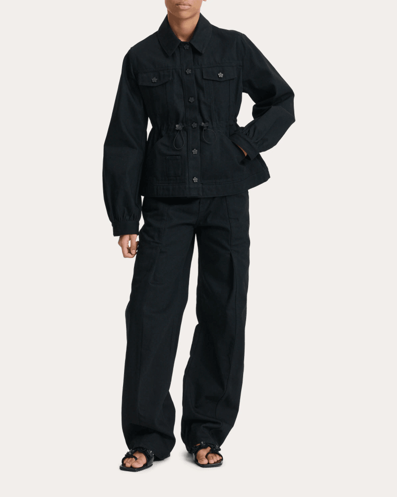 Cecilie Bahnsen Women's Candida Drawcord Peplum Denim Jacket in Black Cotton/Denim