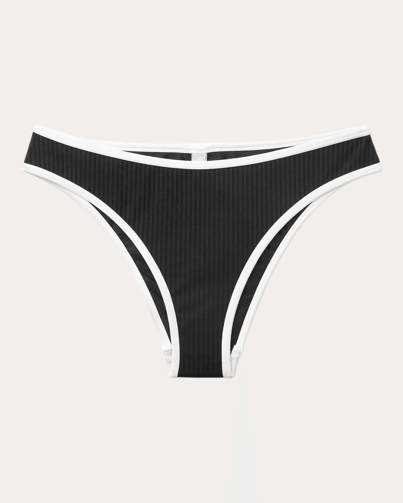 Seaquelle Swim Women's Ribbed Mid-Rise Bikini Bottoms in Black Elastane/Polyamide