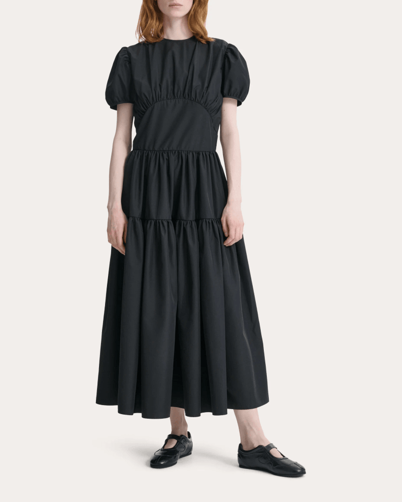 Cecilie Bahnsen Women's Cilia Recycled Faille Gathered Midi Dress in Black Polyester