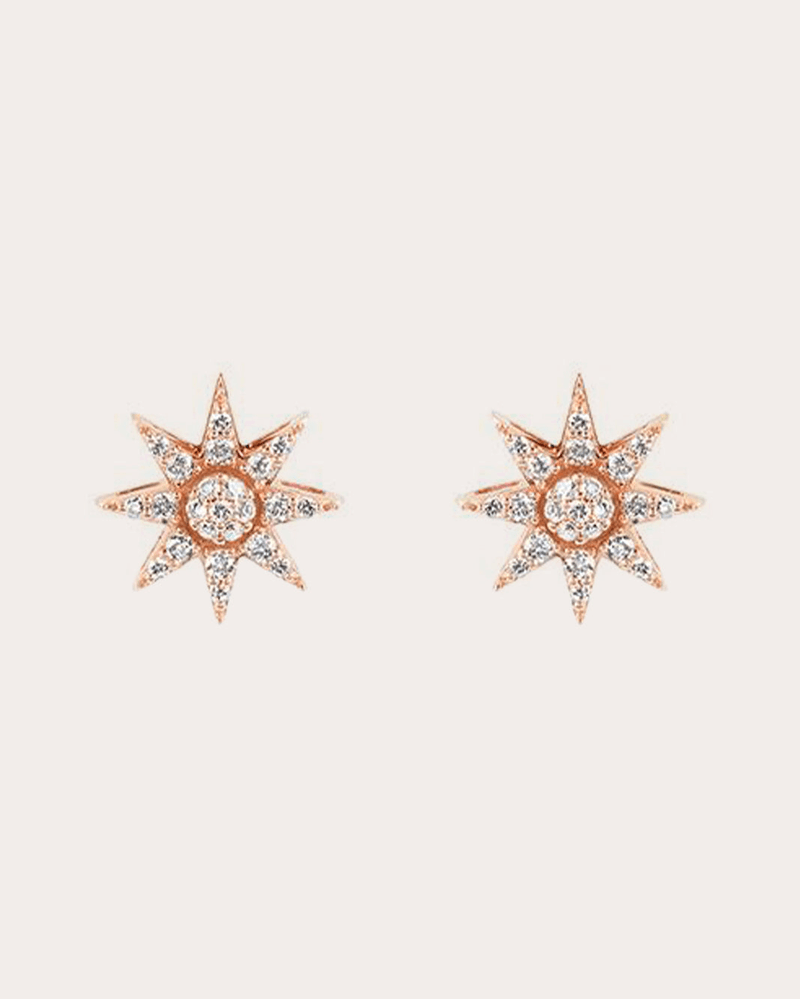 Bee Goddess Women's Diamond Venus Star Stud Earrings in Rose Gold 14K Gold