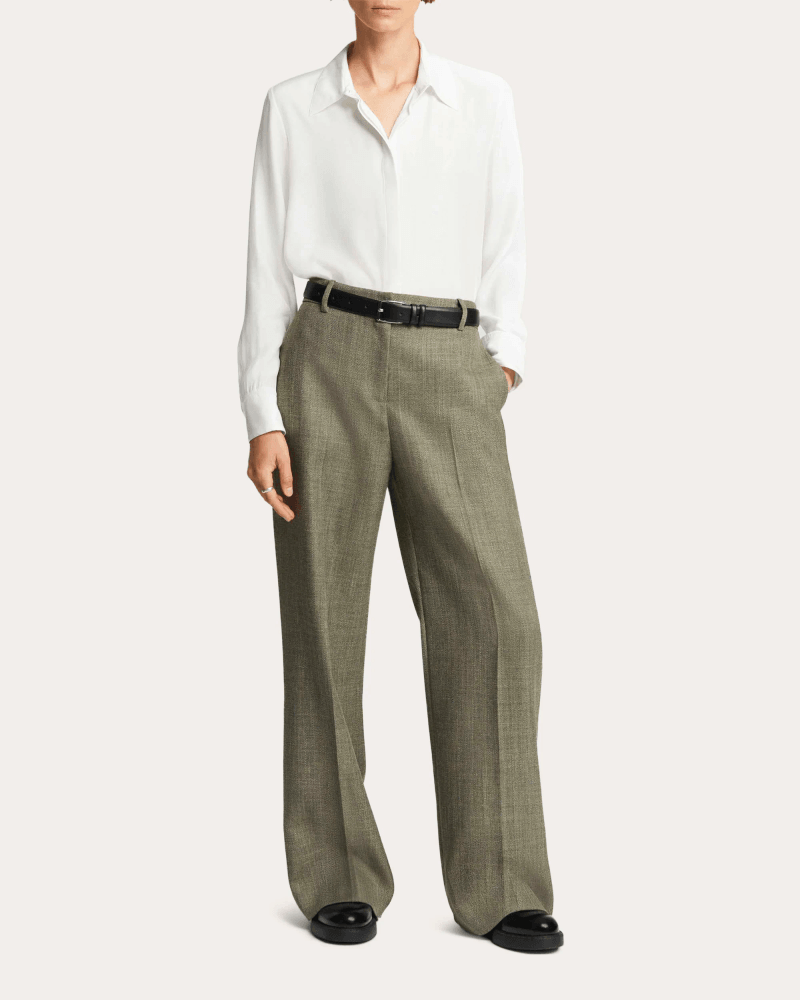 Argent Women's Soho Herringbone Wool Creased Trousers in Grey Wool/Linen/Polyester