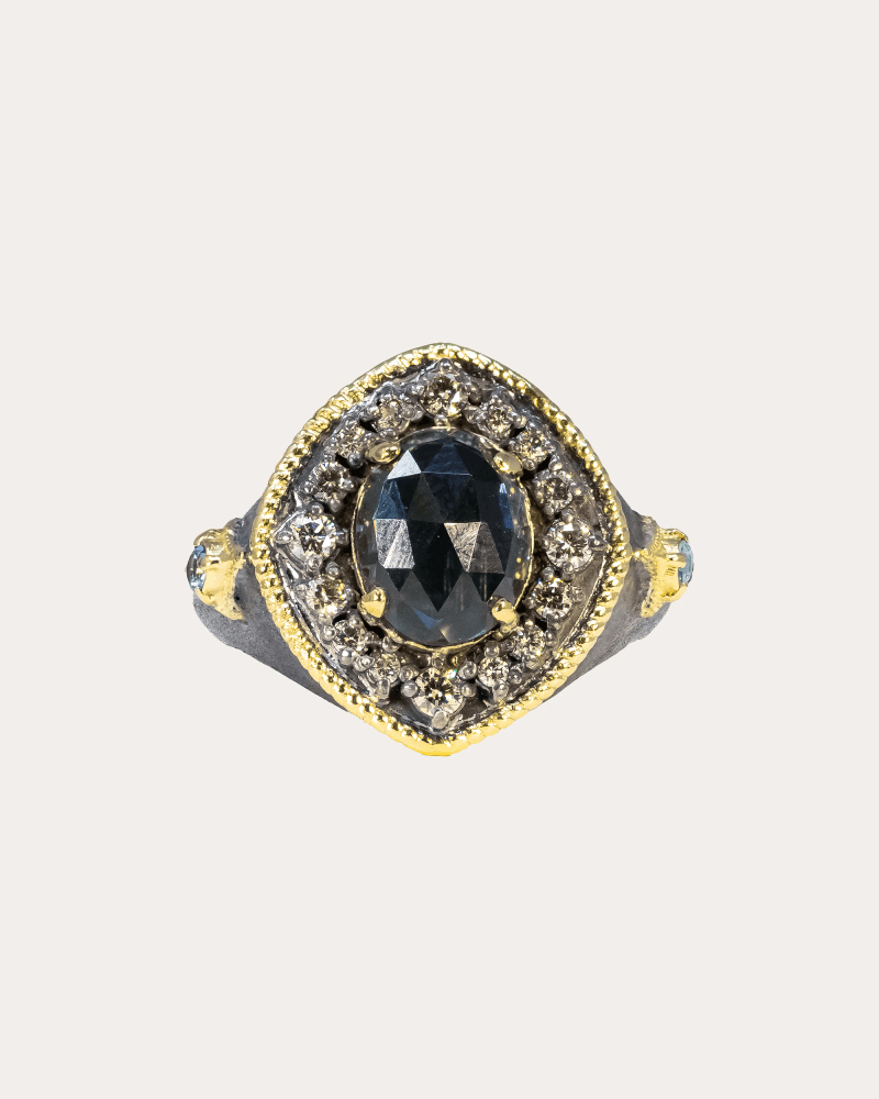 Armenta Women's Topaz & Diamond Blackened Two-Tone Signet Ring in Blue 18K Gold