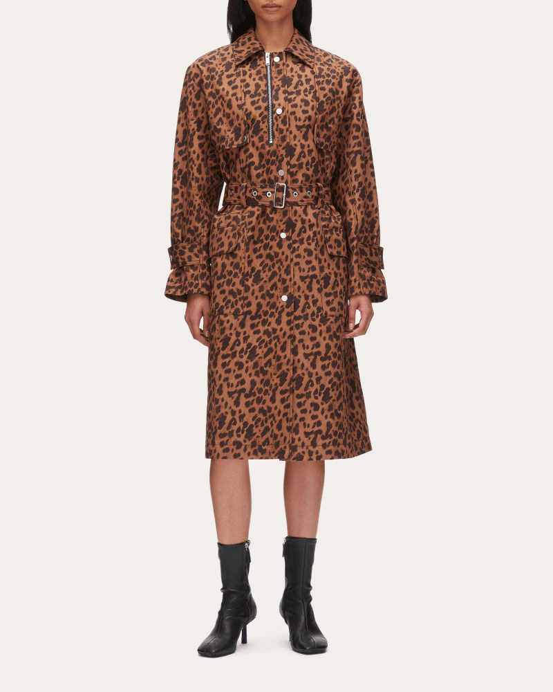 3.1 Phillip Lim Women's Leopard Twill Belted Trench Coat in Brown Cotton/Viscose