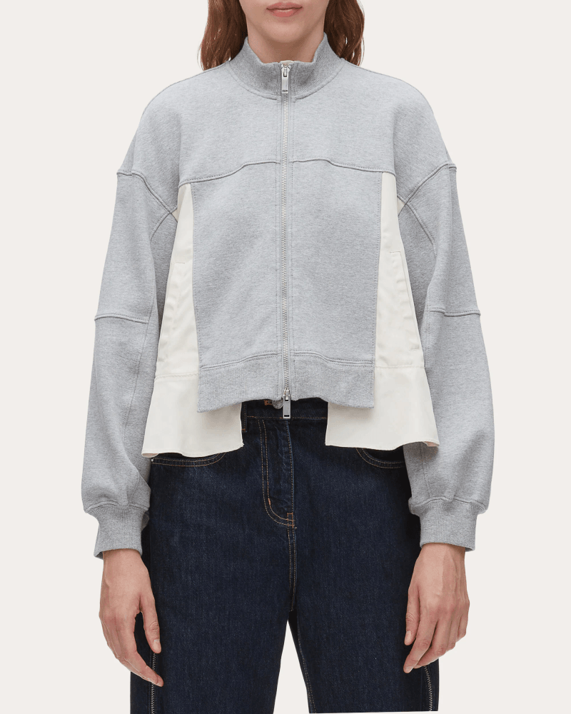 3.1 Phillip Lim Women's French Terry Ripstop Combo Zip Track Jacket in Grey Cotton/Nylon