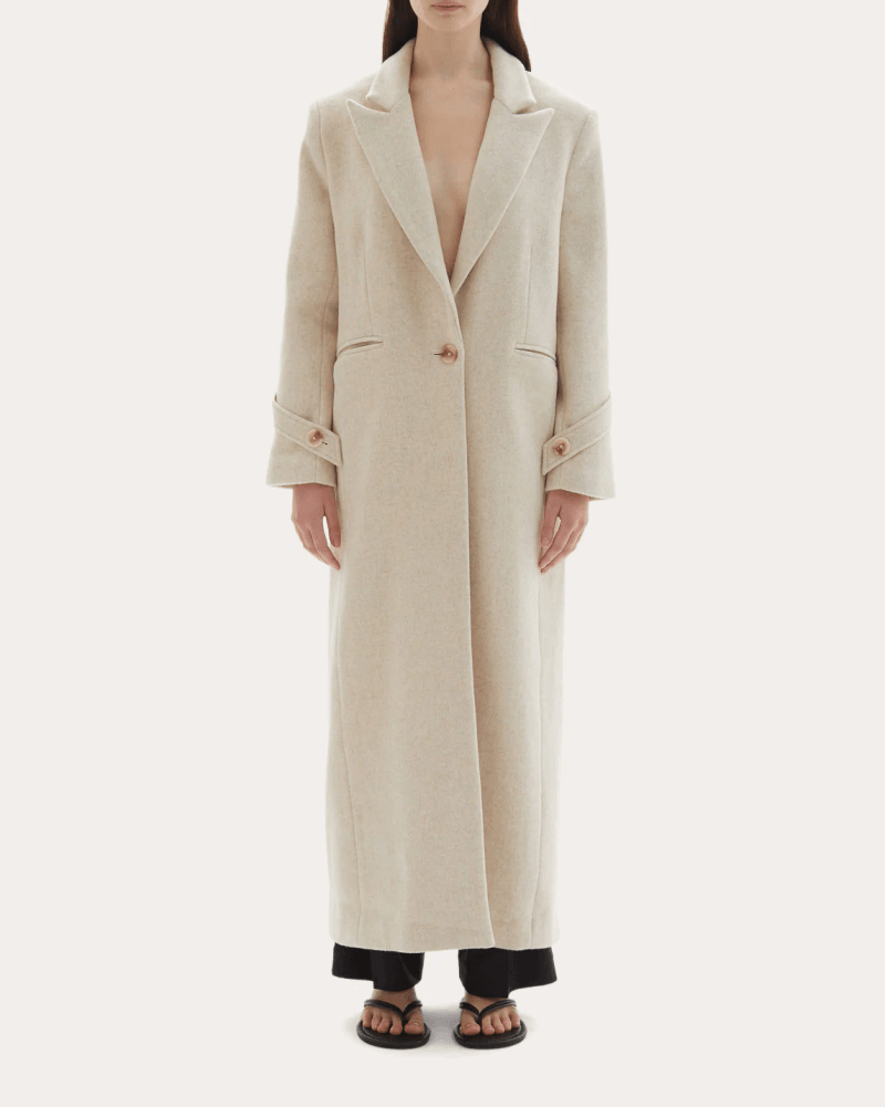 JOAEN Women's Mylah Wool Cashmere Single-Breasted Coat in White Cashmere/Wool/Viscose