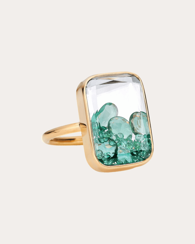 Moritz Glik Women's Emerald & 18k Gold Ten Fourteen Shaker Ring in Yellow Gold