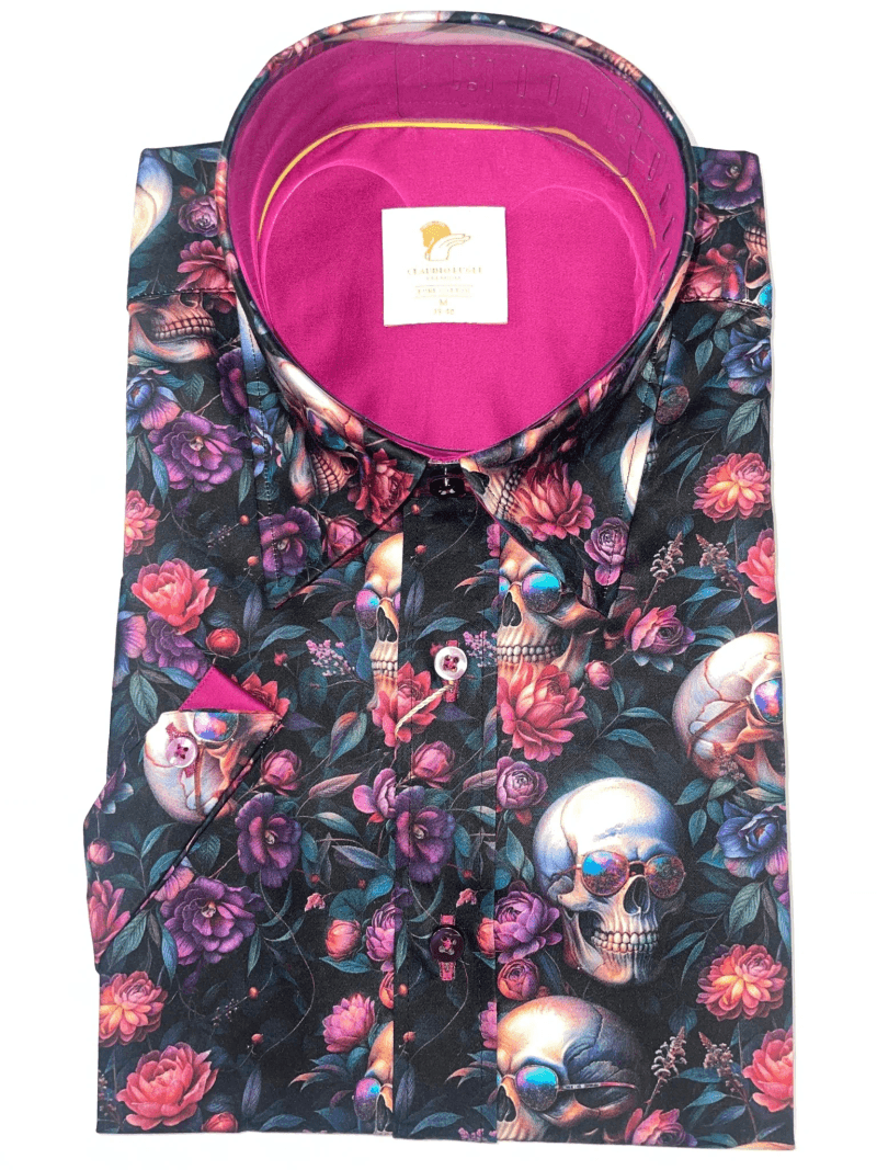 SKULL SUNGLASSES FLORAL SHORT SLEEVE SHIRT