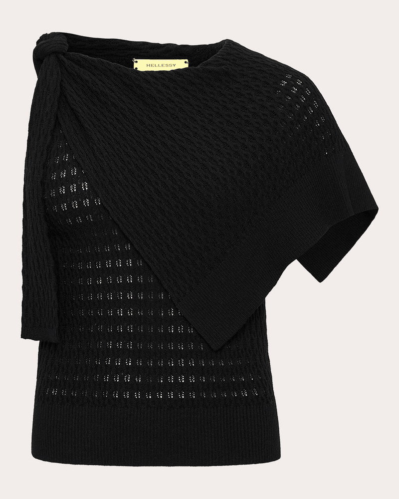 Hellessy Women's Dove Knit Knotted Cape Asymmetric Top in Black Wool/Viscose/Nylon