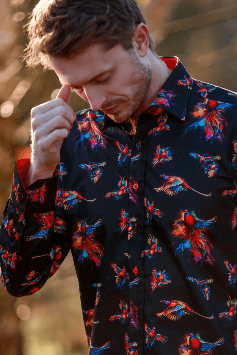 WATERCOLOR PHEASANT PRINT SHIRT