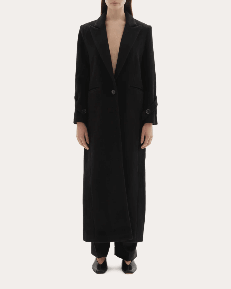 JOAEN Women's Mylah Wool Cashmere Single-Breasted Coat in Black Cashmere/Wool/Viscose