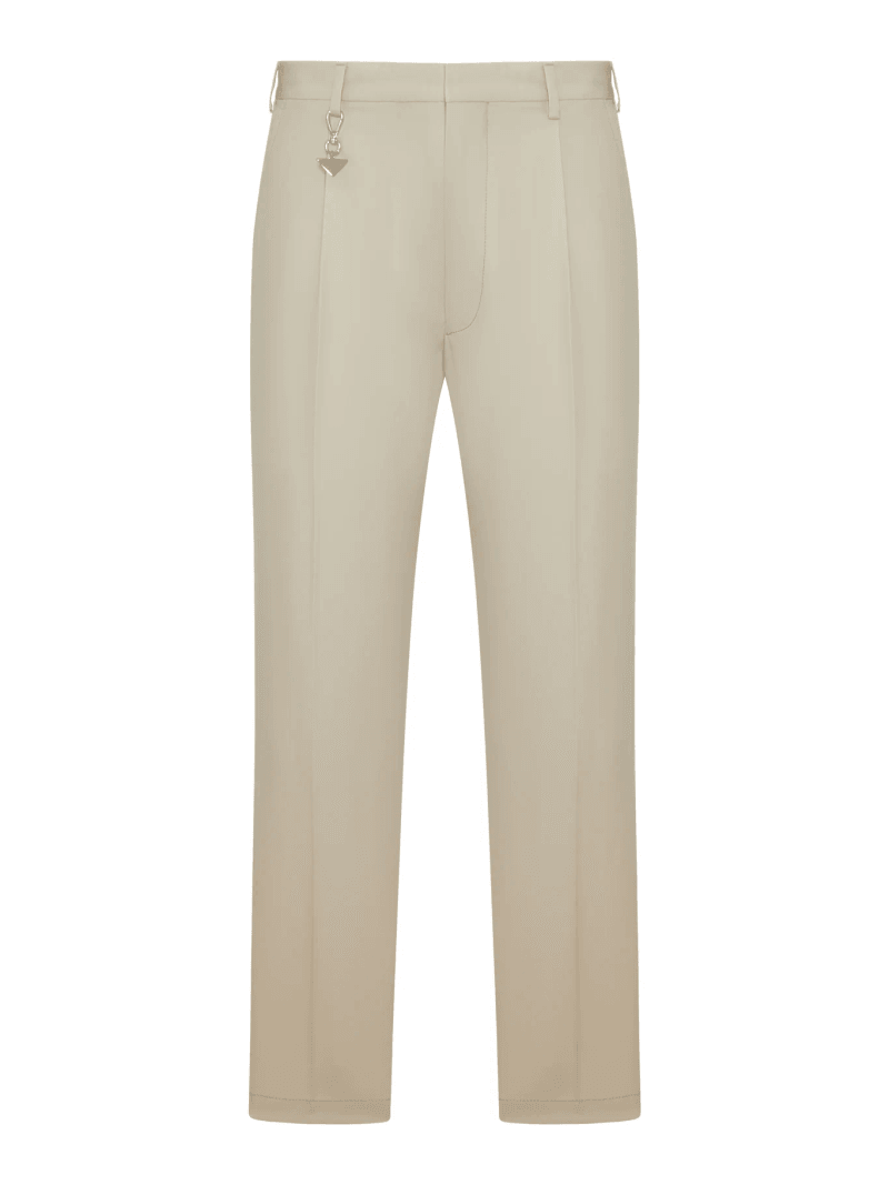 COTTON TROUSERS WITH ENAMELED METAL TRIANGLE LOGO - Prada - Man