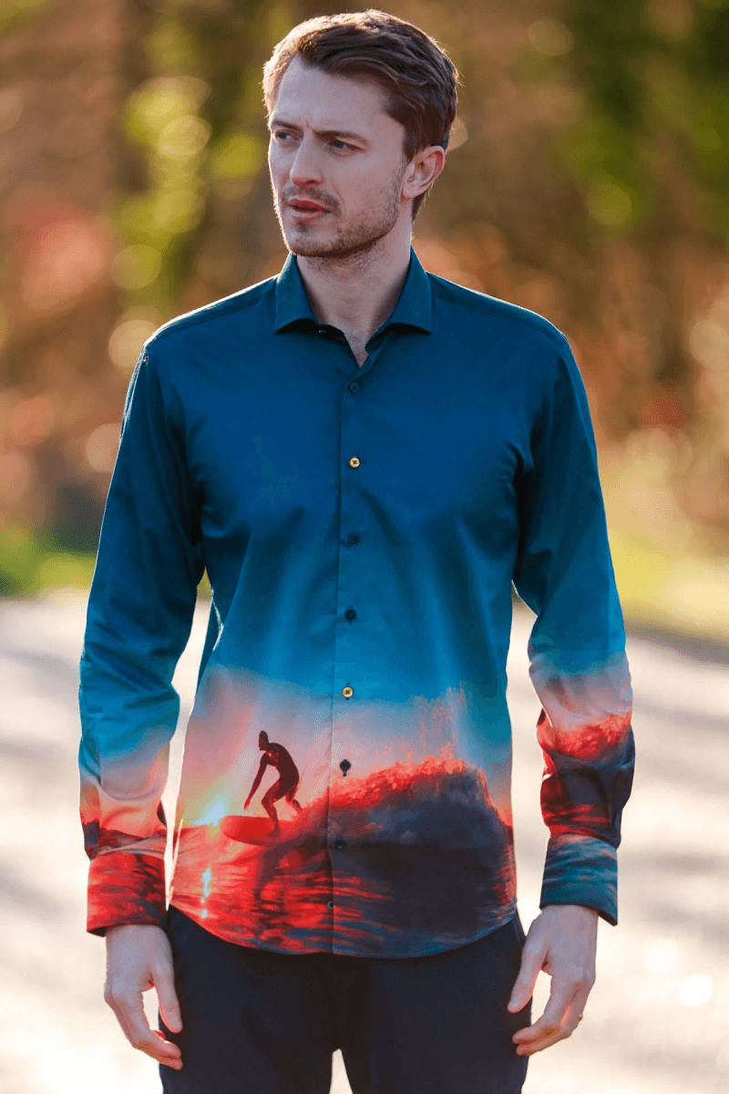 SURFER RIDER OF THE CRIMSON WAVE PLACEMENT PRINT SHIRT