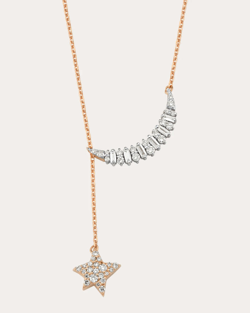 Bee Goddess Women's Diamond Sirius Star & Moon Necklace in Rose Gold 14K Gold