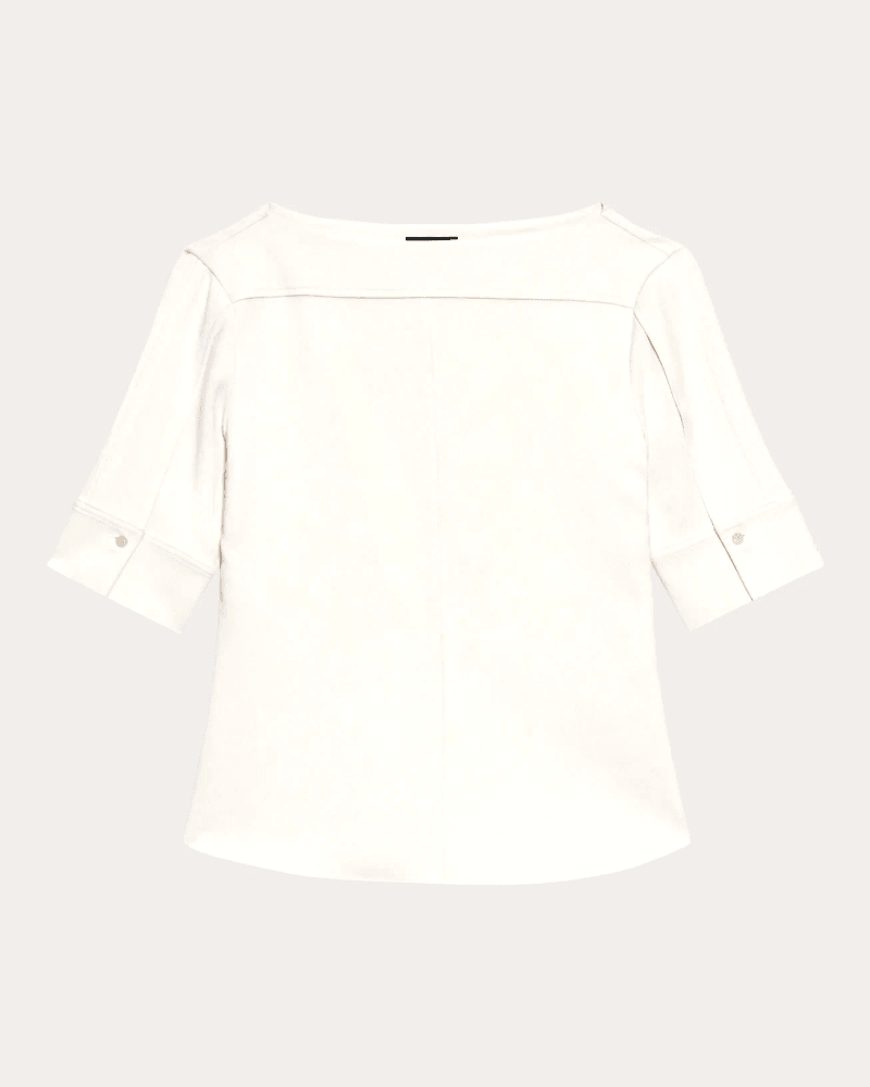 Theory Women's Admiral Crepe Seamed Boatneck Top in White Polyester/Acetate