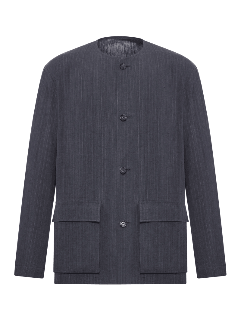 PINSTRIPED LINEN KOREAN JACKET - Lardini - Man