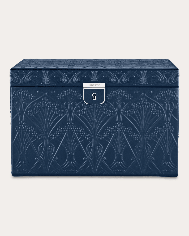 WOLF Women's Liberty Large Embossed Jewelry Box in Navy Suede