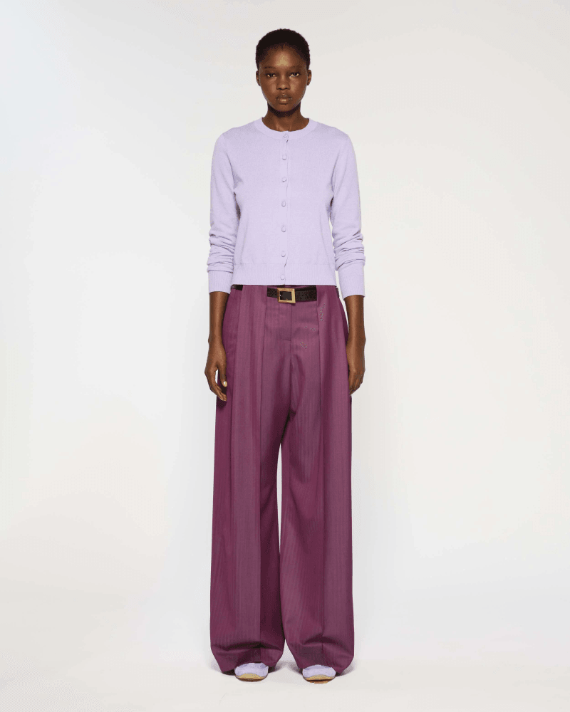 Wool Beltloop Pleated Trouser - Plum