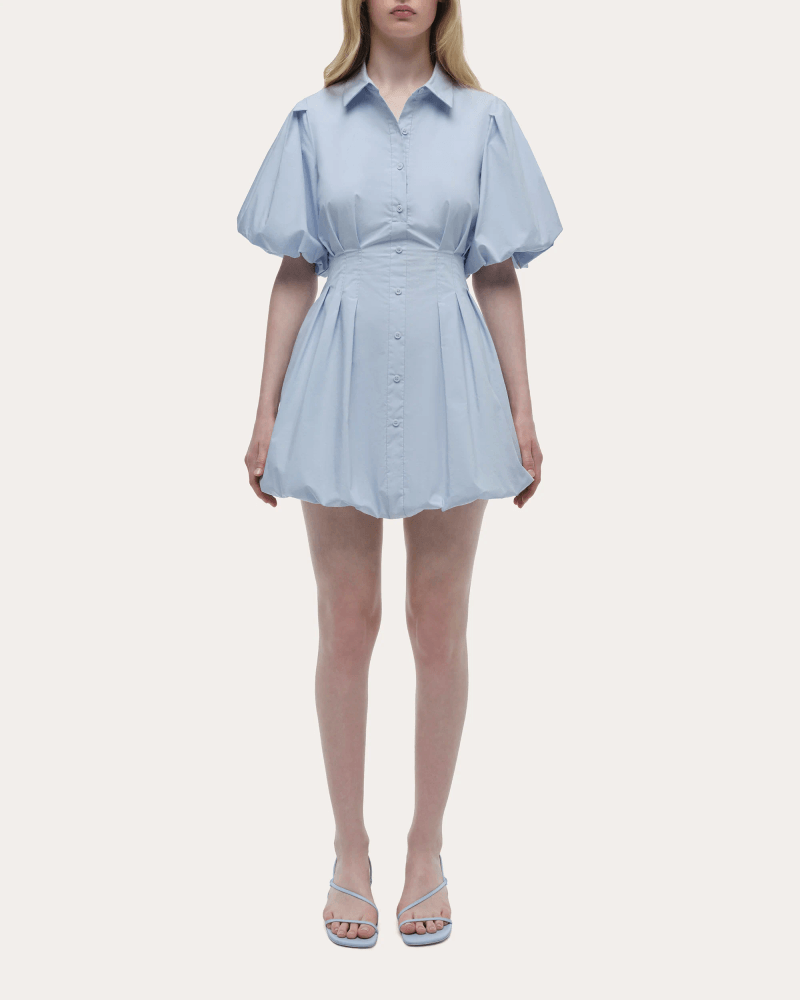 SIMKHAI Women's Cleo Poplin Puff-Sleeve Mini Shirt Dress in Periwinkle Sky Cotton/Polyester