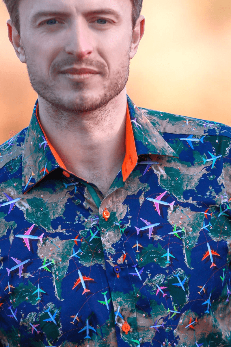 FLIGHT MAP SATIN COTTON PRINTED SHIRT