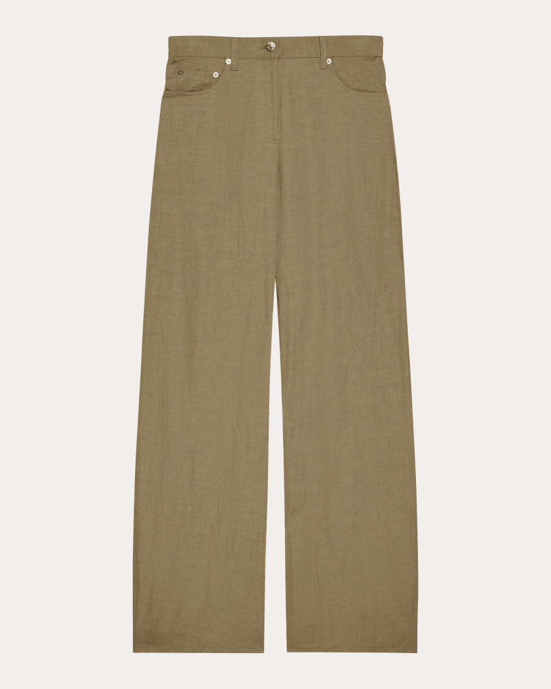 Helmut Lang Women's Cotton Linen Barrel Bootcut Trousers in Green Cotton/Linen/Viscose