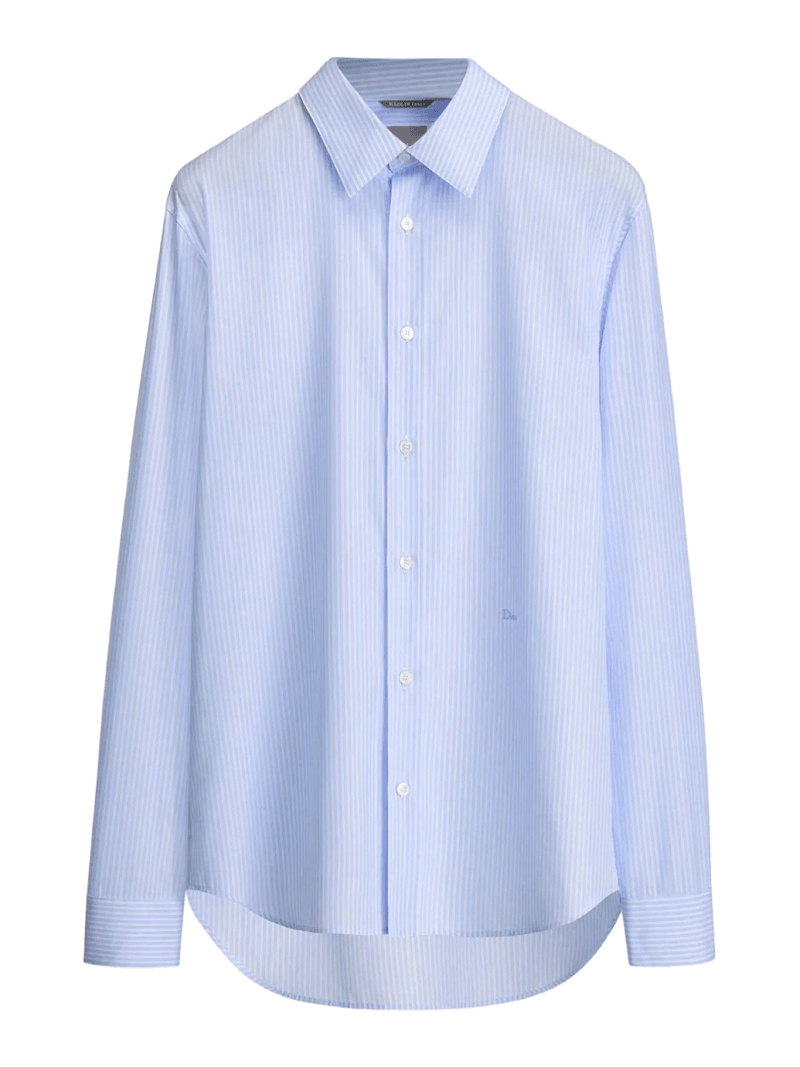 BLUE STRIPED COTTON POPLIN SHIRT WITH EMBROIDERY - Christian Dior - Man