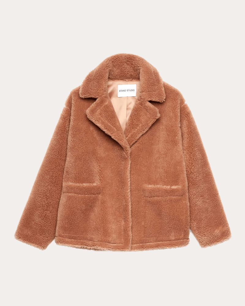 Stand Studio Women's Marina Faux Shearling Jacket in Sand Wool/Polyester/Acrylic