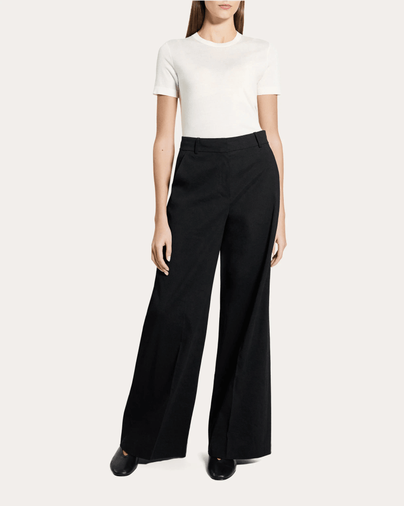 Theory Women's Good Linen High-Rise Wide-Leg Trousers in Black Linen/Viscose/Elastane