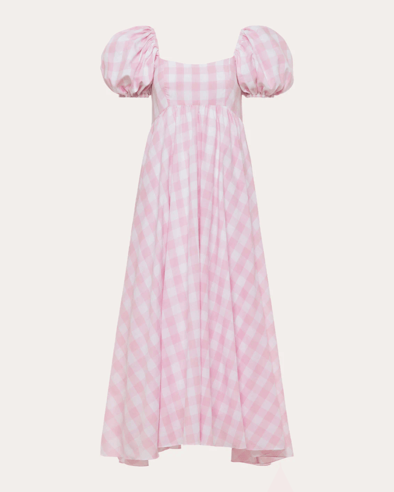 Azeeza Women's Rory Gingham Cotton Puff-Sleeve Midi Dress in Tea Pink Gingham Cotton/Polyester
