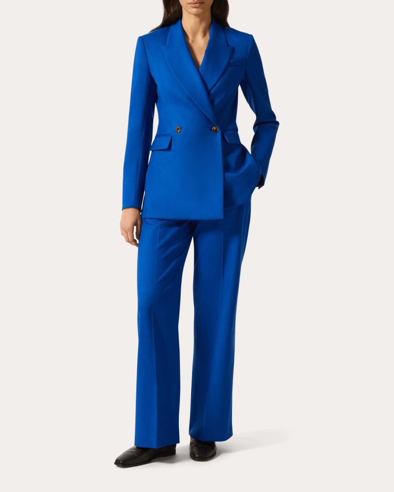 Argent Women's Cooper Seasonless Wool Double-Breasted Blazer in Blue Wool/Elastane/Polyester