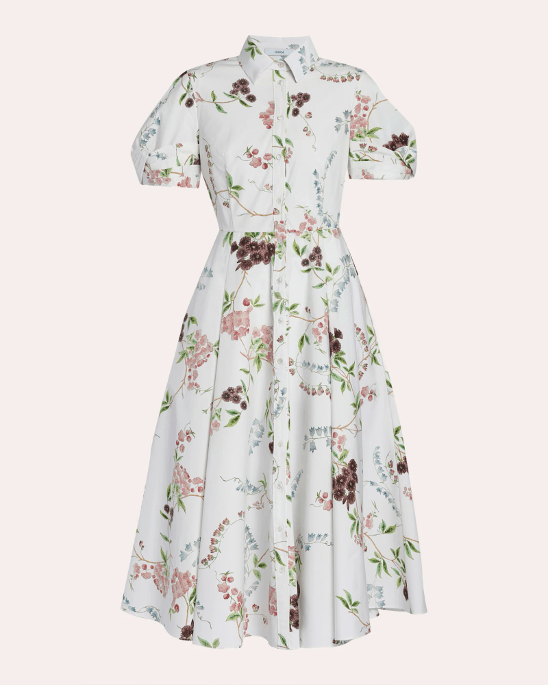 ERDEM Women's Floral Cotton Midi Shirt Dress in White