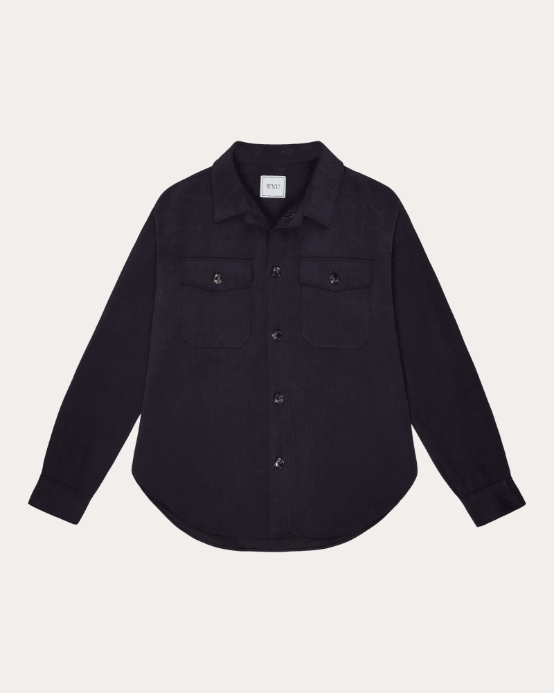 With Nothing Underneath Women's Stow Brushed Twill Overshirt in Blue Cotton