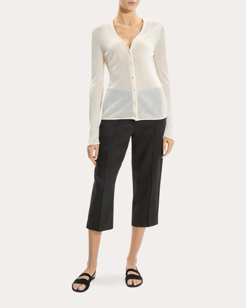Theory Women's Sheer Lustrous Knit Rolled Cardigan in White Viscose