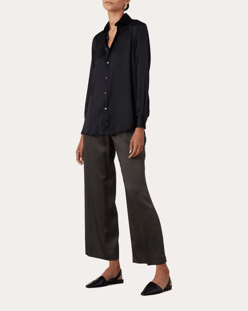 With Nothing Underneath Women's The Boyfriend Silk Satin Shirt in Onyx