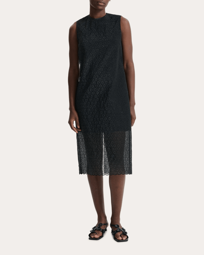 Cecilie Bahnsen Women's Devin Embroidered Floral Sleeveless Midi Dress in Black Cotton/Polyester/Silk