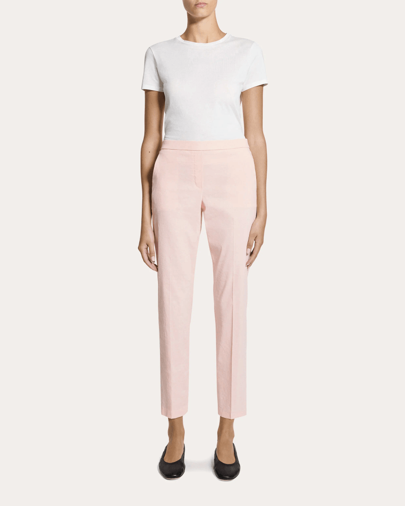 Theory Women's Treeca Good Linen Cropped Pull-On Pants in Pink Linen/Viscose/Elastane