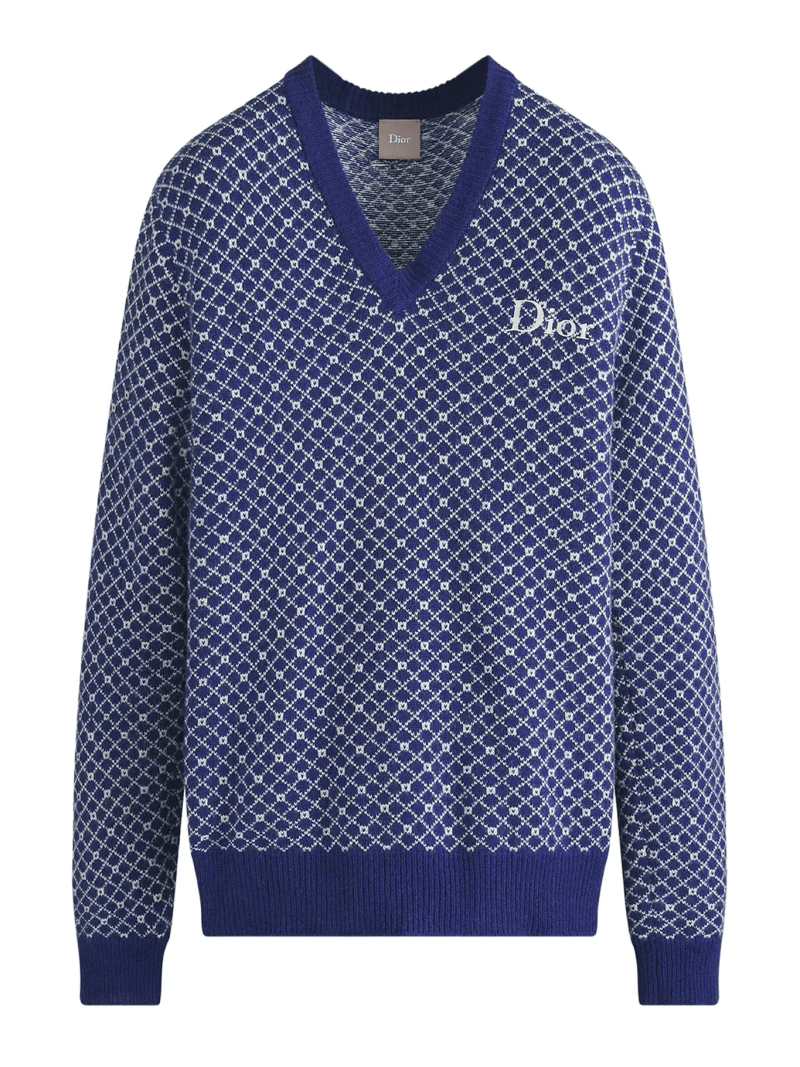 BLUE WOOL JACQUARD SWEATER - Christian Dior - Man
