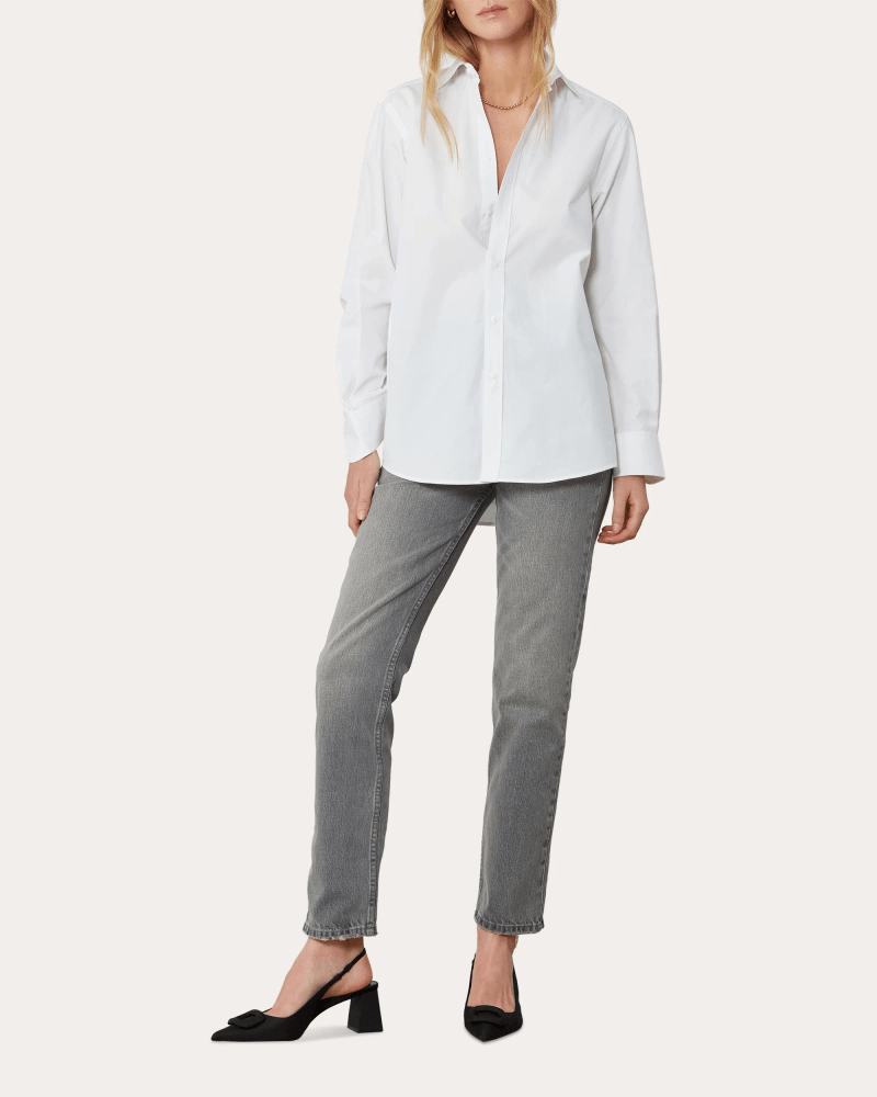 With Nothing Underneath Women's The Boyfriend Organic Poplin Shirt in White Cotton