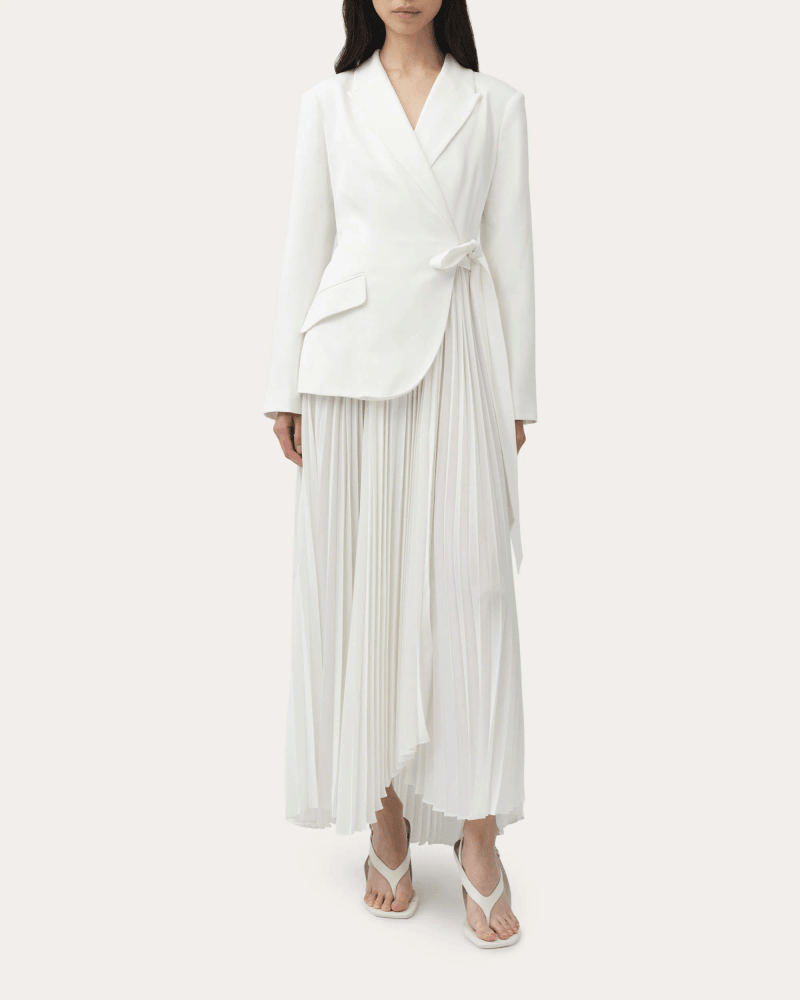 SIMKHAI Women's Ambretta Pleated Crepe Combo Midi Dress in White Polyester/Acetate