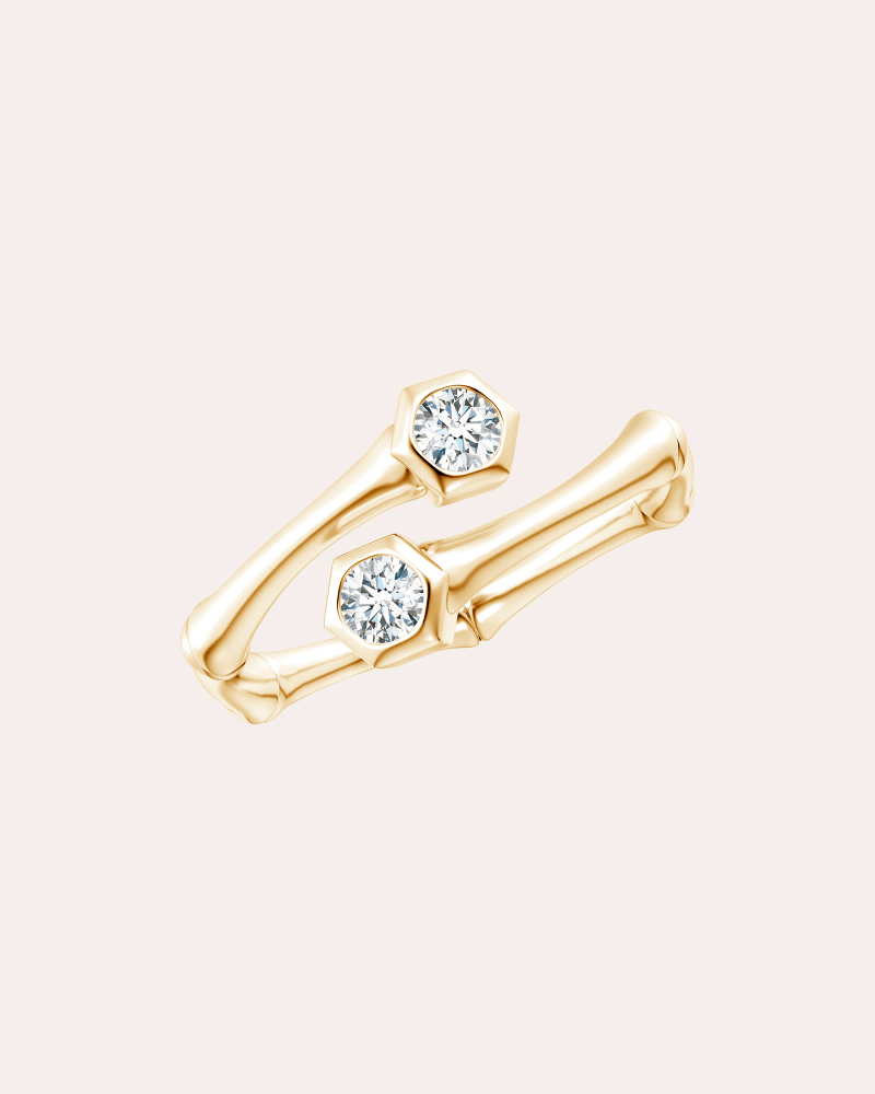 Natori Women's Diamond & 14k Gold Bamboo Bypass Ring in Yellow Gold