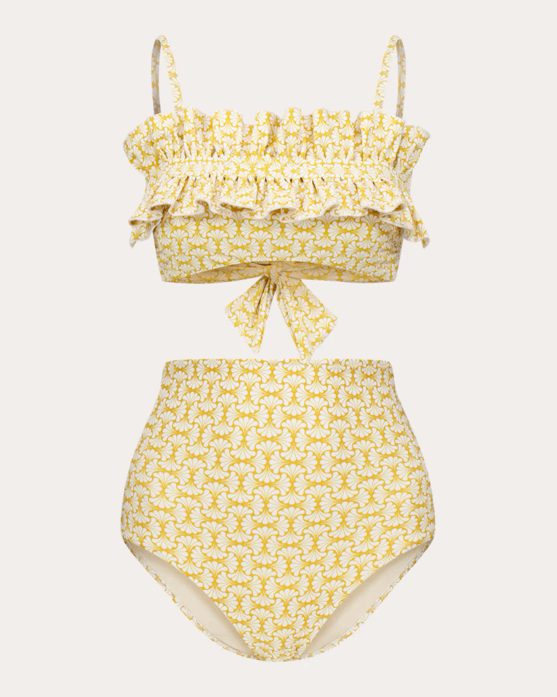 GirlsMustHave Women's Ara Floral High-Rise Bikini Bottoms in White Elastane/Polyamide