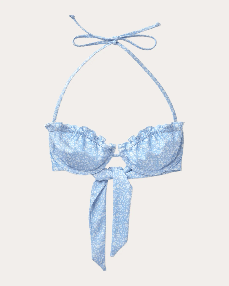 Seaquelle Swim Women's Lake Floral Ruffle Underwire Balconette Bikini Top in Blue Elastane/Polyamide