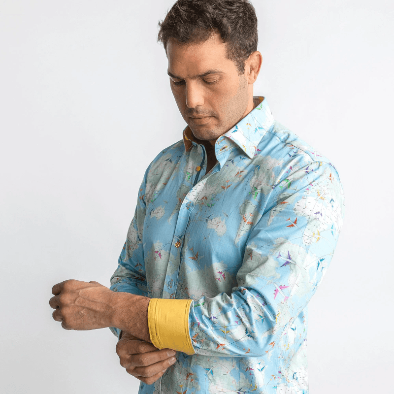 TENCEL FLIGHT MAP PRINT SHIRT